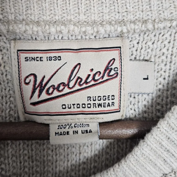 Vintage 90s Woolrich Hand Framed Button Henley Tan Sand Sweater Mens Large - Picture 7 of 13